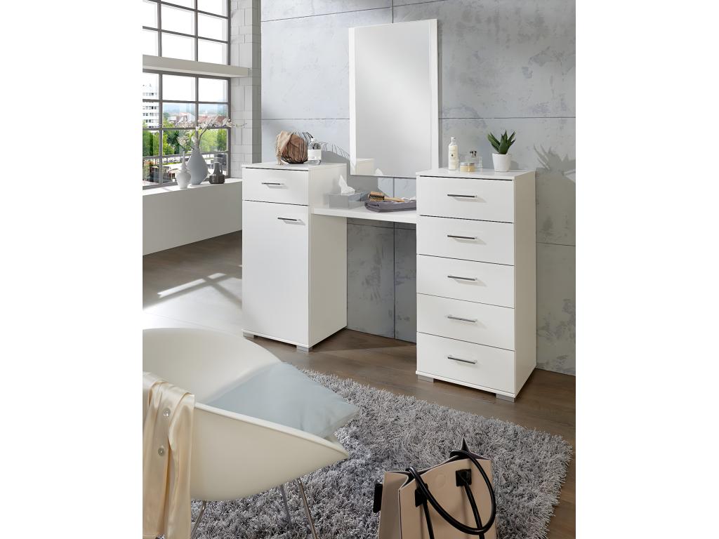 Coiffeuse blanche en panneaux de particules 1 porte et 6 tiroirs - Dim 165 x102x41cm NUXC77079