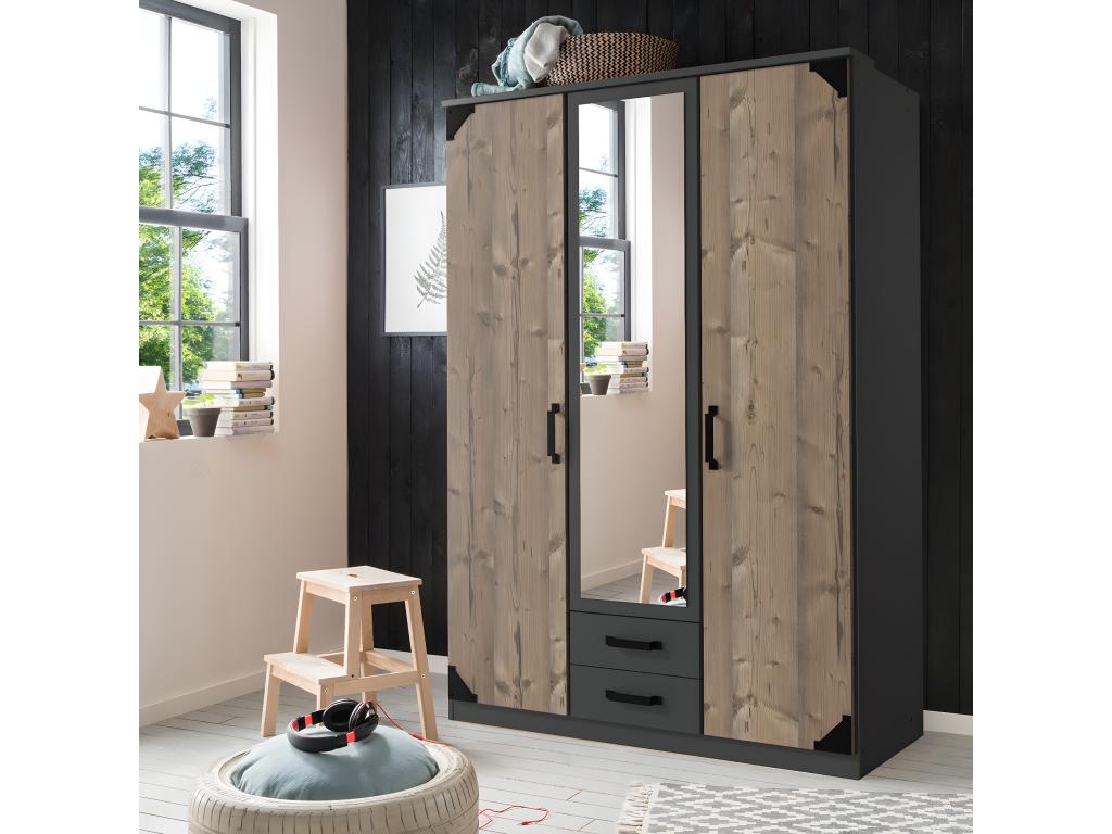 Armoire placard meuble de rangement 2 portes Couleuris graphite/imitation chêne AIAR48488