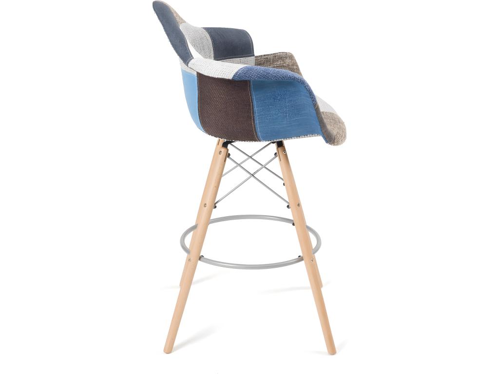 Chaise de bar scandinave accoudoir siège Chicyla tissu rembourré pieds bois clair TIBA bleu MTCN72684