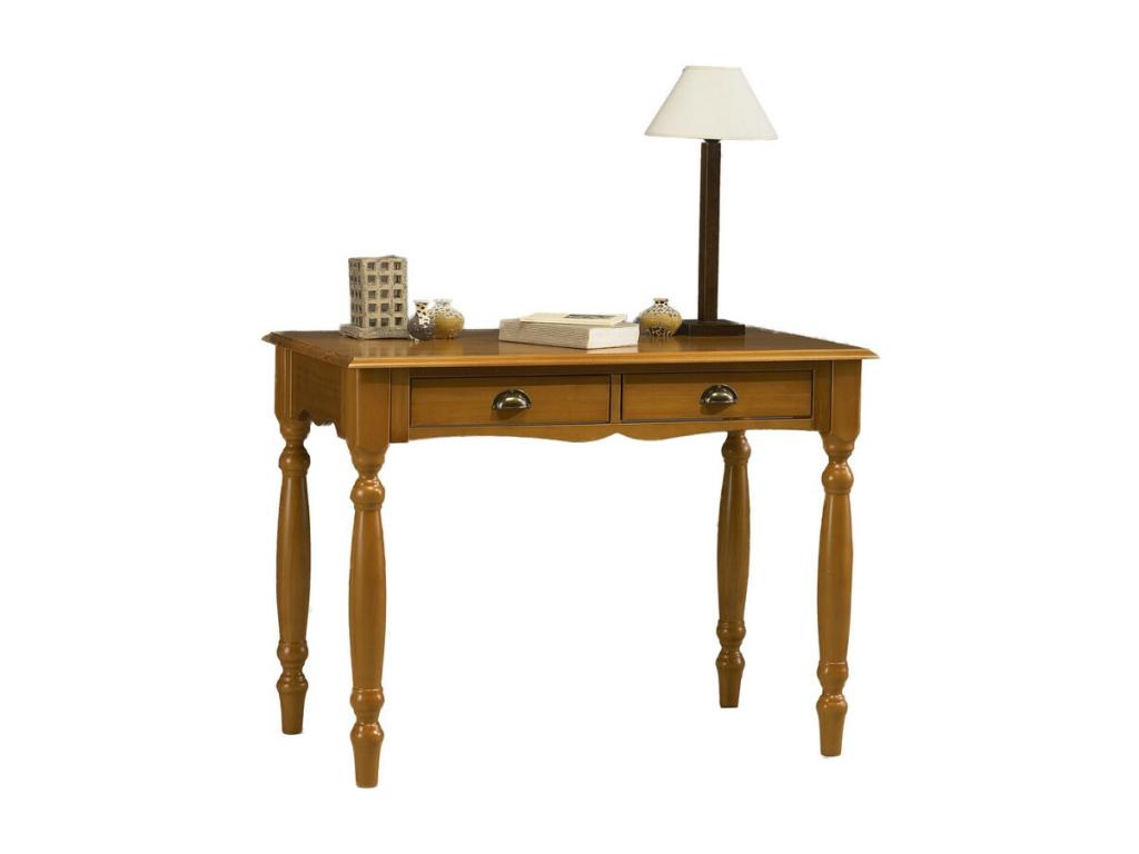 Table A Ecrire Pin Massif Miel 2 Tiroirs Pieds Tournés L 100 H 74.3 P 56.4 cm VHNQ57562