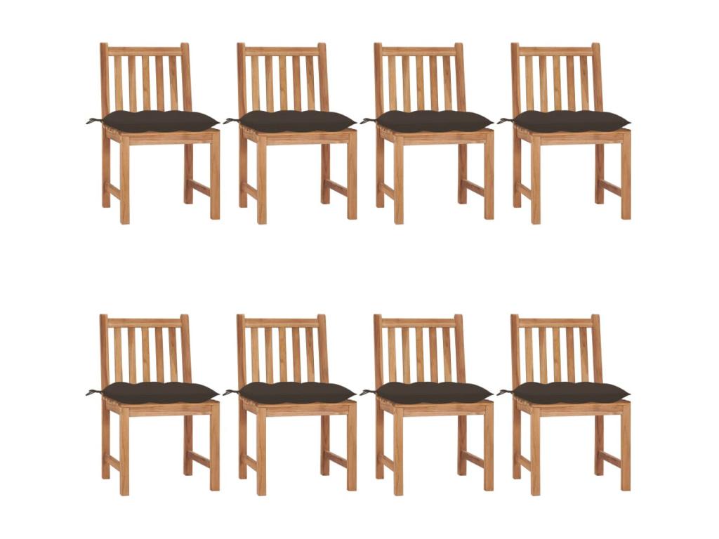 Chaises de jardin 8 pièces avec coussins Bois de teck massif WWKV78087