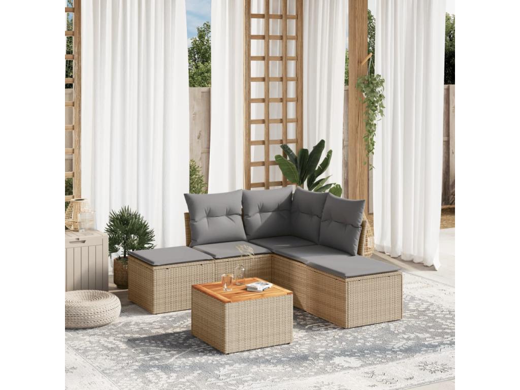 Salon de jardin avec coussins 6 pièces beige résine tressée YZFJ52592
