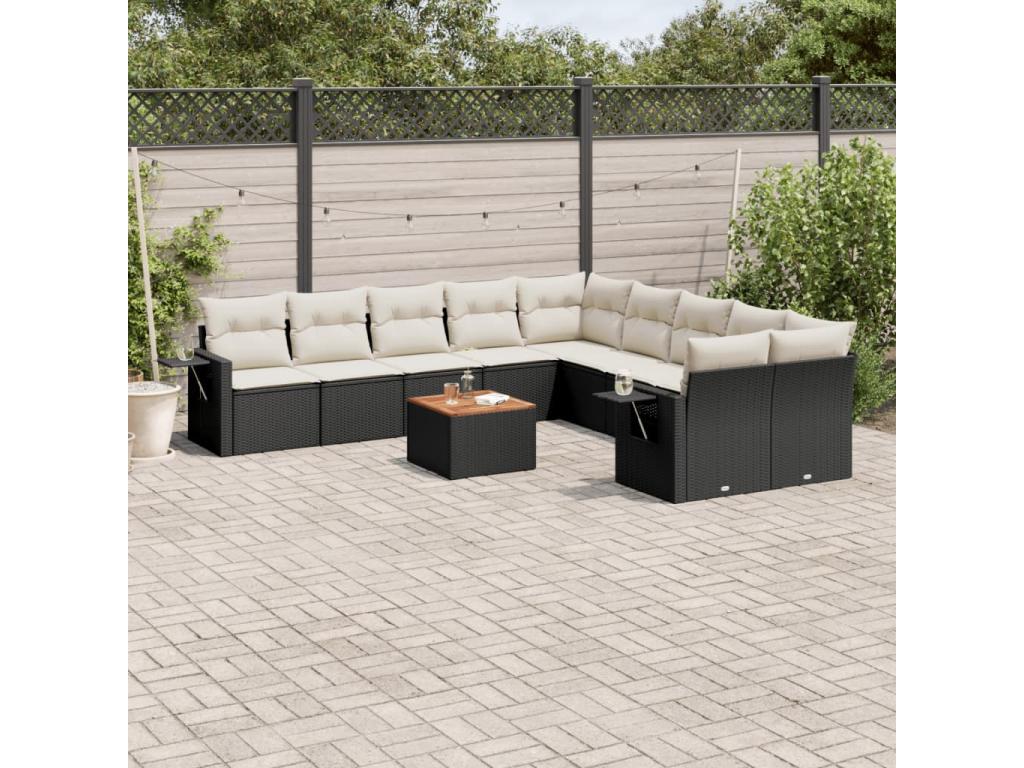 Salon de jardin 11 pcs avec coussins noir résine tressée RPMU40380