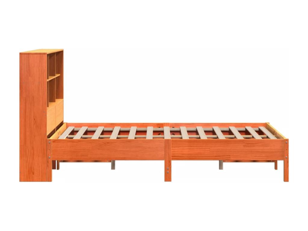 Lit bibliothèque sans matelas cire marron 160x200 cm pin massif GQBU02518
