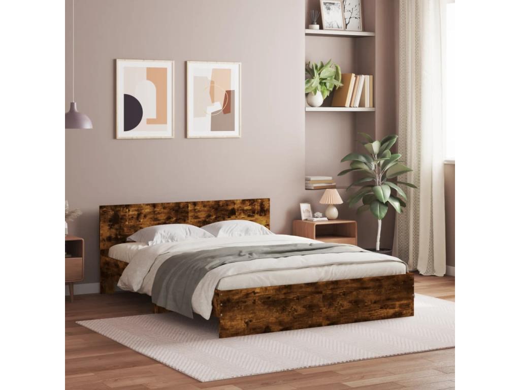 Cadre de lit avec tête de lit chêne fumé 140x200 HHRM93482
