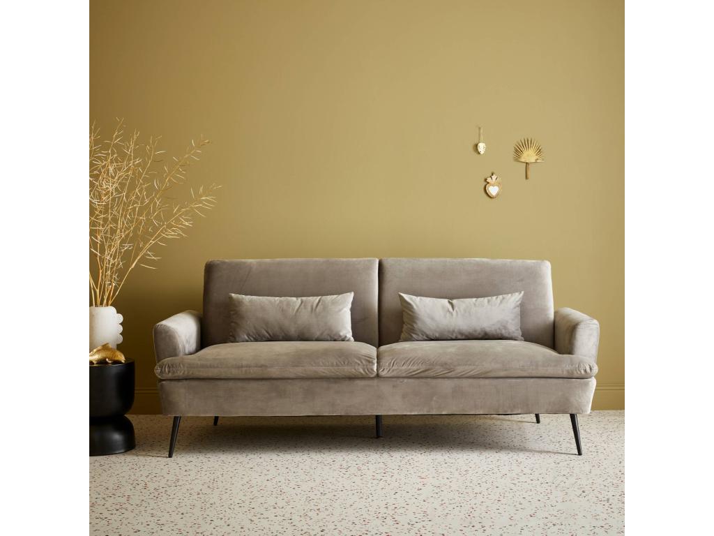 Canapé convertible- Chicyla- 2-3 places pieds métal et velours gris clair L 210 x P111 x H48cm THMG89649