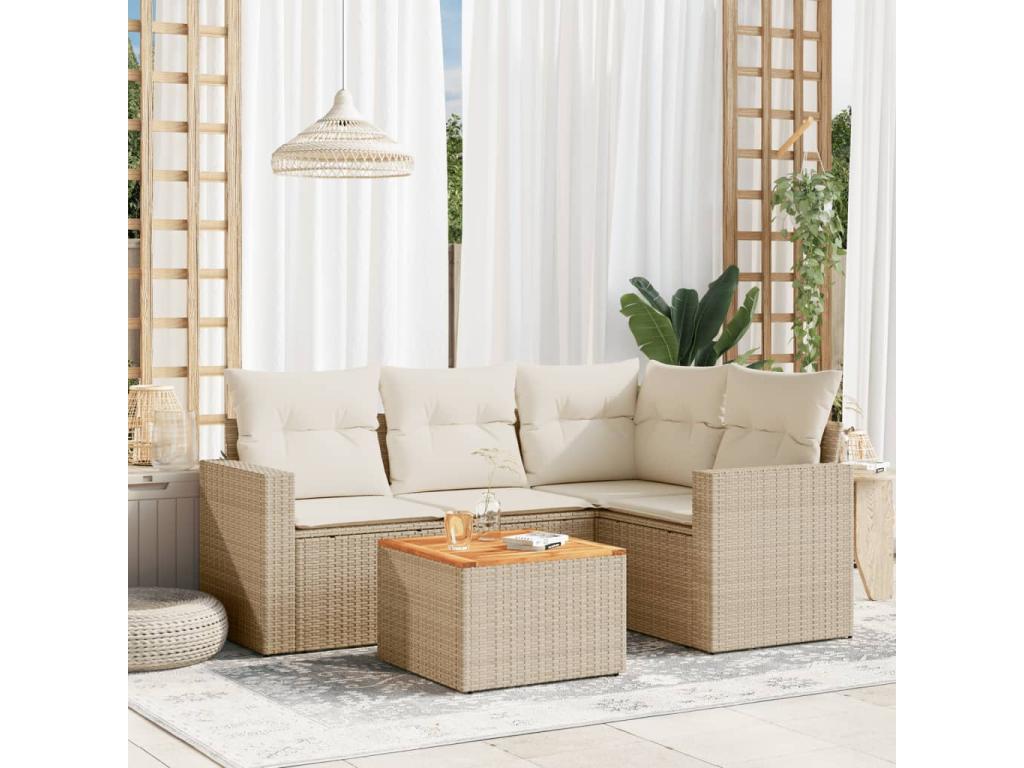 Salon de jardin avec coussins 5 pcs beige résine tressée RVTM62506