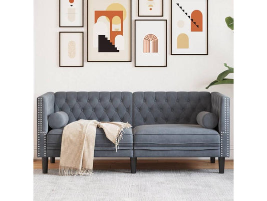 Canapé Chicyla avec traversins 2 places gris foncé velours VTOF92335