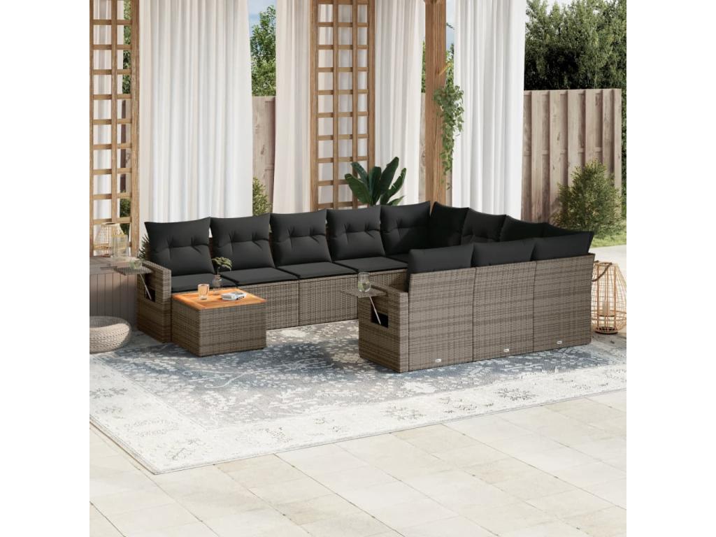 Salon de jardin 11 pièces avec coussins gris résine tressée GIJF33566