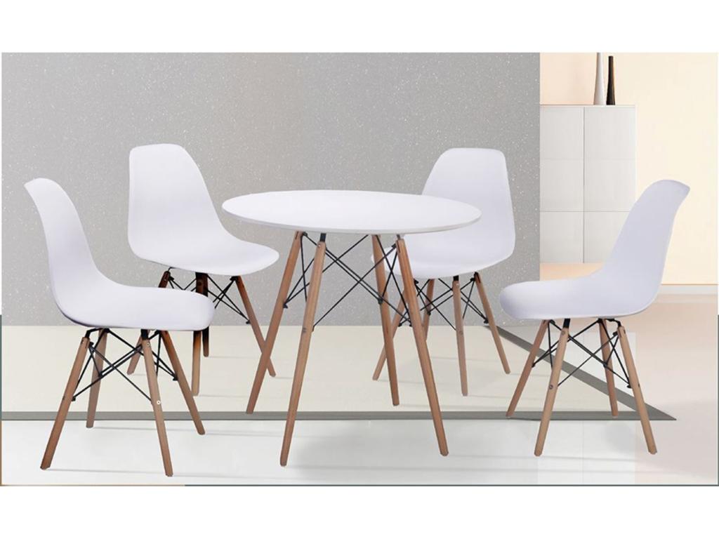 Ensemble de table à manger rectangulaire lot de 4 chaises Couleuris blanc PLJT00864