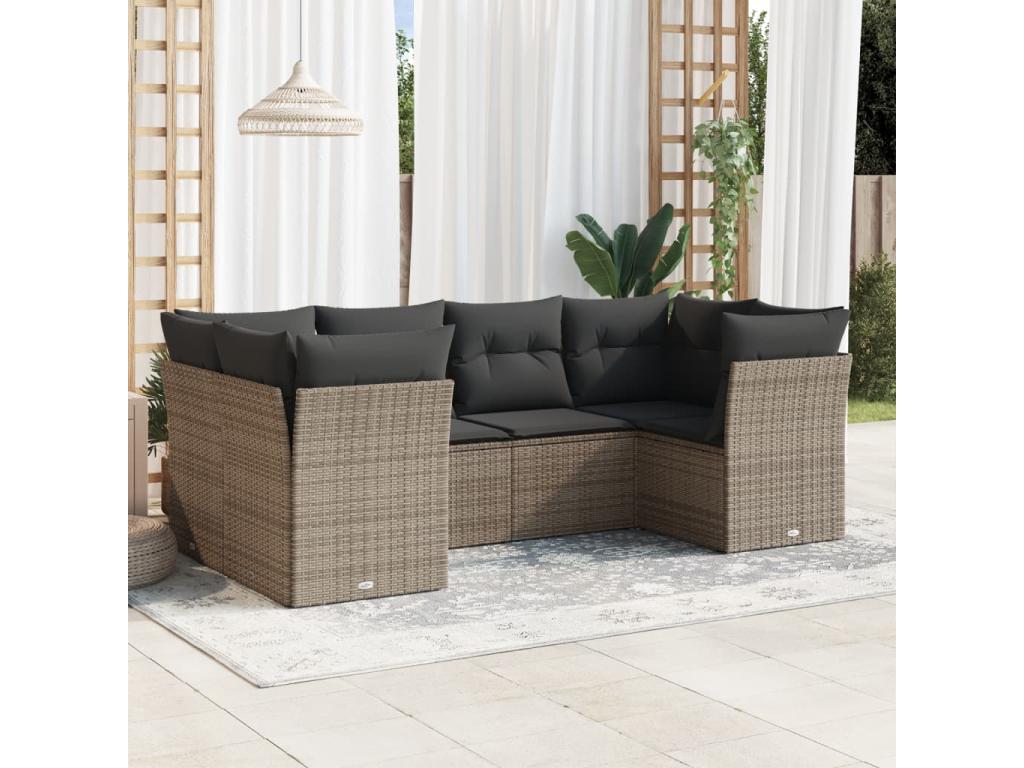 Salon de jardin 6 pcs avec coussins gris résine tressée XWJK27915