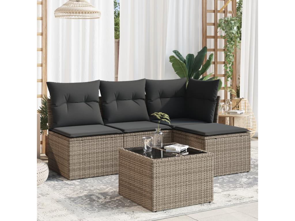 Salon de jardin 5 pcs avec coussins gris résine tressée RMUK50614