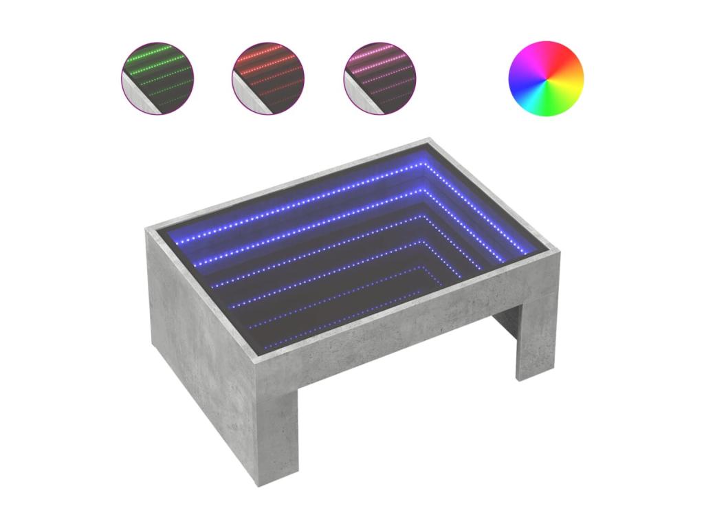 Table basse avec LED infini gris béton 70x50x30 cm PRRC20779