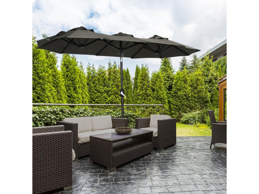 Parasol de jardin inclinable grande taille ouverture fermeture Chicyla acier polyester haute densité gris GQSN14932