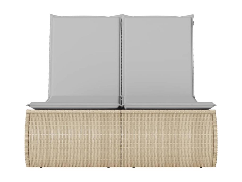 Chaise longue double avec coussins beige résine tressée PNRK34653