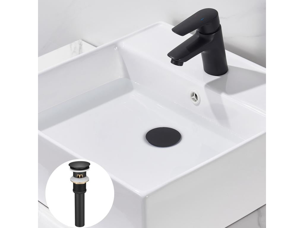 Chicyla max Bonde de Lavabo avec Trop Plein Bonde de Lavabo Pop Up Valve Bonde de Lavabo avec Panier à Crépine pour Salle de Bain Noir LYXF50408