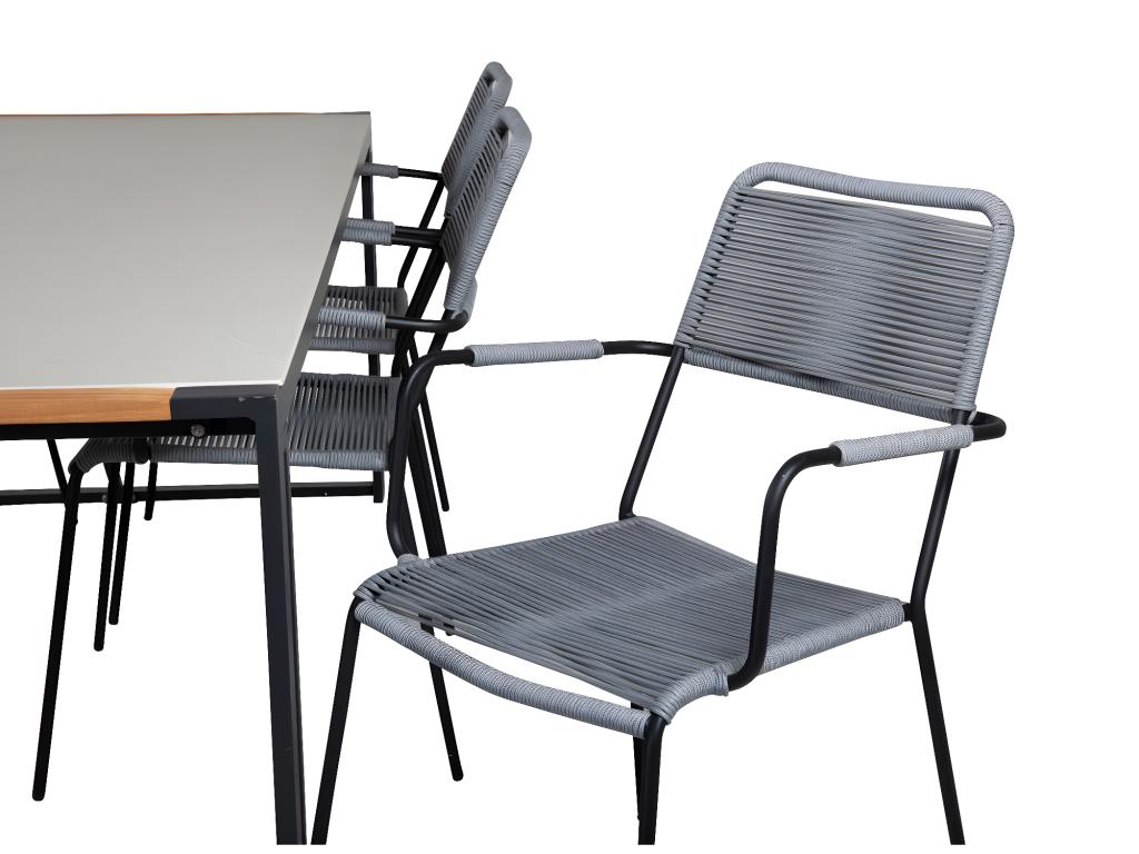 Chicyla Ensemble table et chaises de jardin table 100x200cm et 6 chaises avec accoudoirs G Chicyla noir naturel gris. BTLY25412