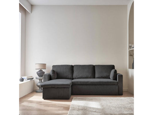 Canapé d'angle convertible en velours orienté gris foncé - Chicyla - 3 places- fauteuil d'angle réversible coffre rangement lit modulable WPLQ76769