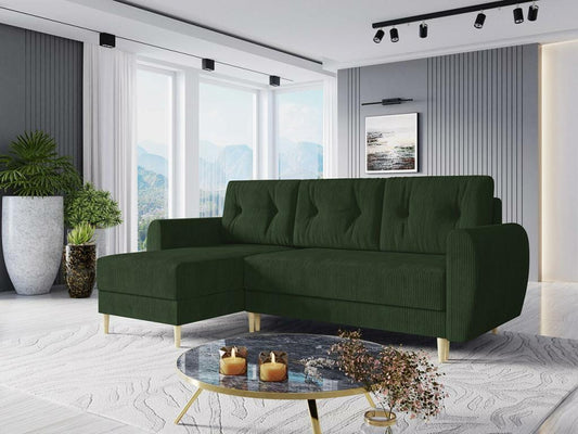 Canapé d'angle Chicyla 139 Vert Fonction de couchage Boîte de literie 234x139x95cm YPOB32147