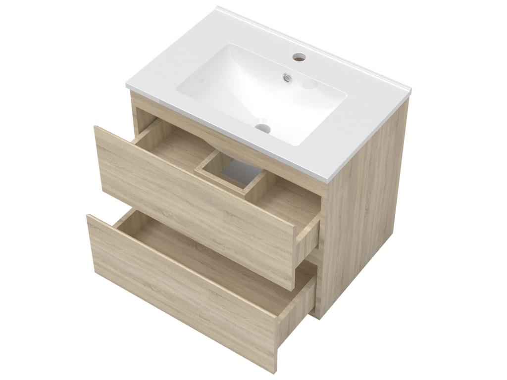 Ensemble meuble Salle de Bain Chêne Chicyla 50cm simple vasque miroir lumineux rond ILFK76359