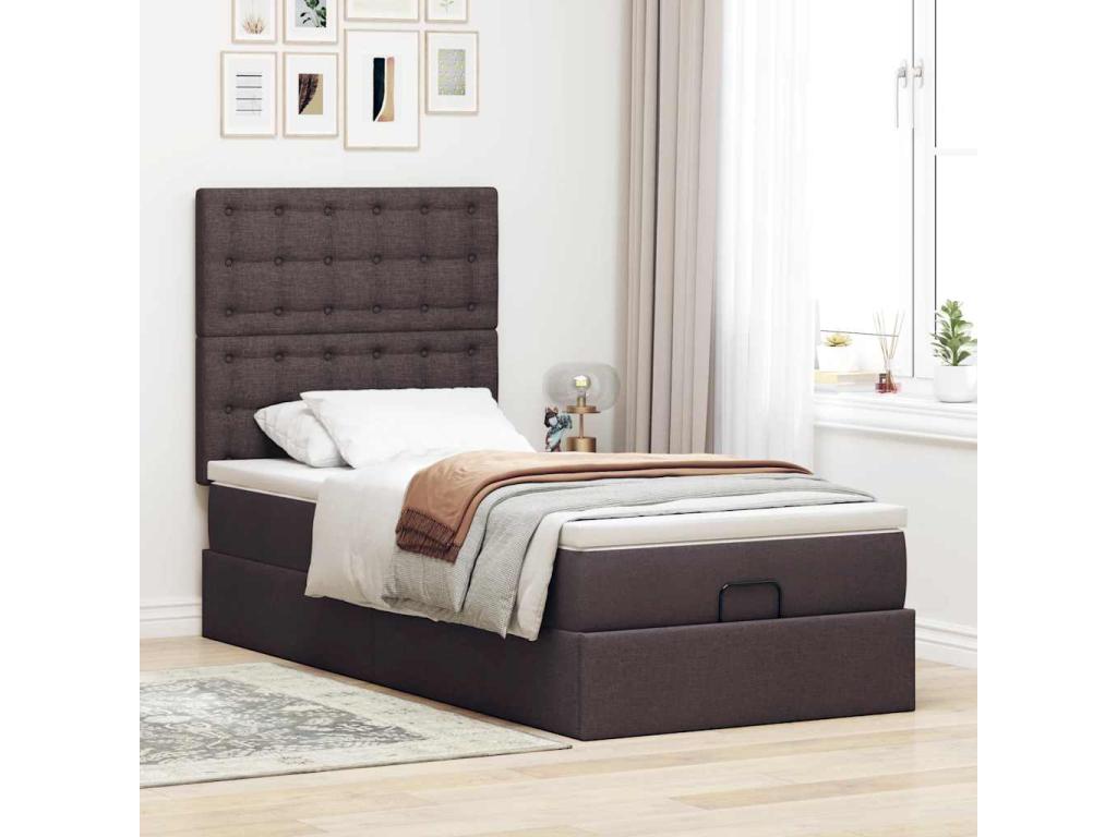 Cadre de lit ottoman avec matelas marron foncé 80x200 cm tissu NIIU50432