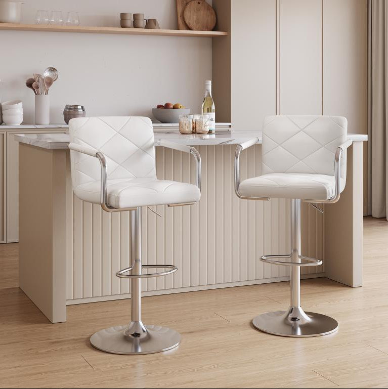 Tabouret de Bar Chicyla Chaises de Bar Haut Réglable Bras Dossier Cuir PU 360 Repose Pied Chromé Blanc QXTJ39716