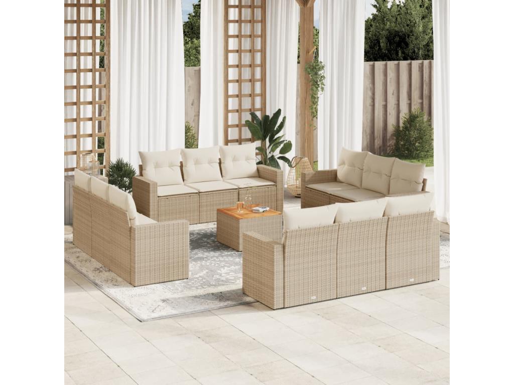 Salon de jardin avec coussins 13 pcs beige résine tressée FCNZ61454