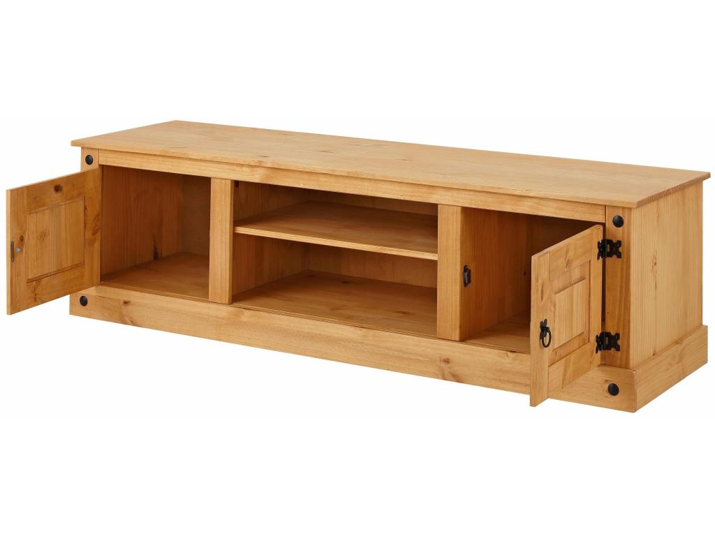 Meuble TV avec 2 portes et 1 étagère en pin CMBP25641