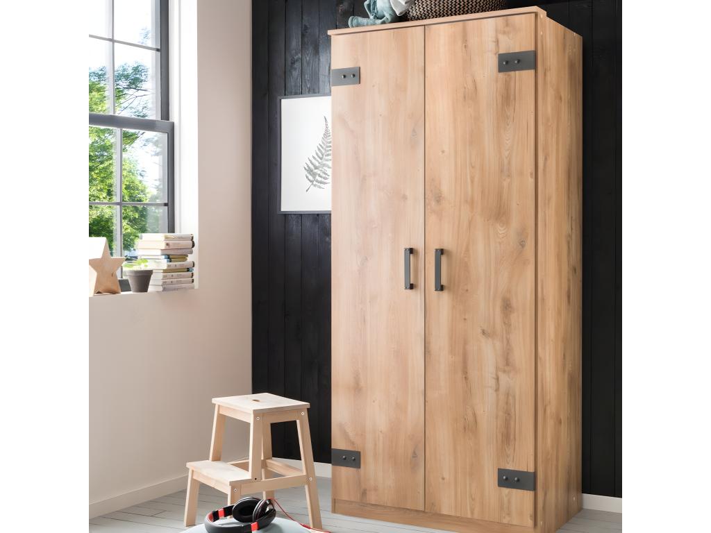 Armoire 2 portes décor chêne - H199 cm ALOY31902
