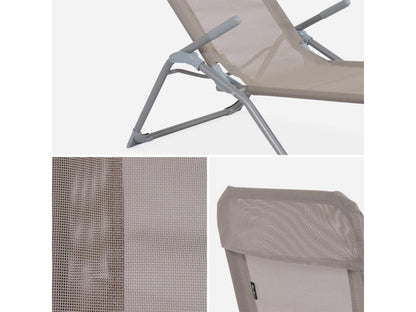 Lot de 4 bains de soleil pliants - Chicyla - Transats textilène 2 positions- chaises longues OGTL51126
