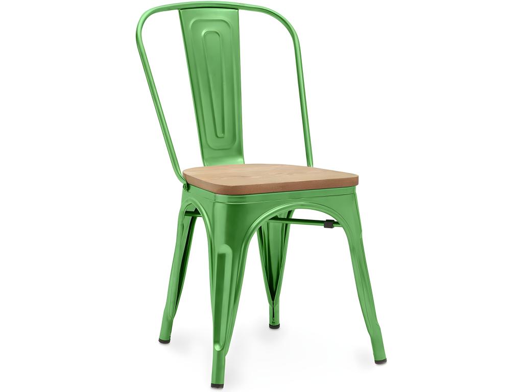 Chaise de salle à manger - Design industriel - Acier et bois - Nouvelle édition - Meublori Vert