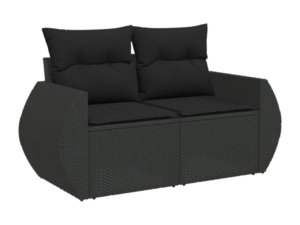 Salon de jardin 7 pcs avec coussins noir résine tressée LCGV49590