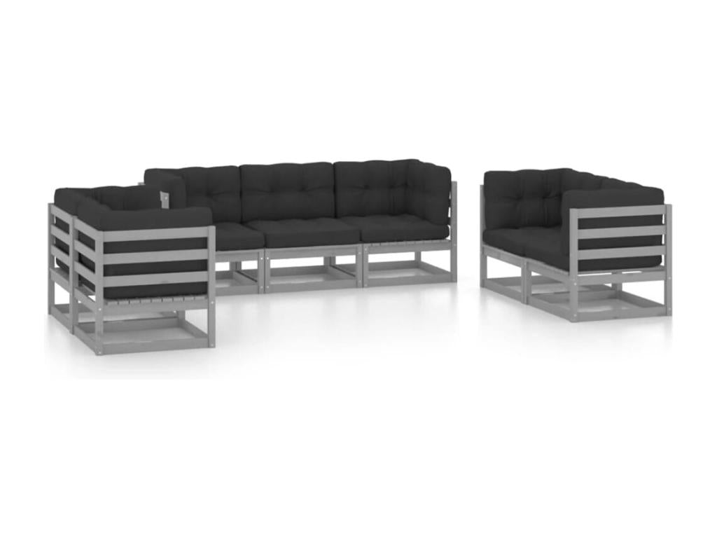 Salon de jardin 7 pcs avec coussins Bois de pin massif BUWP13036