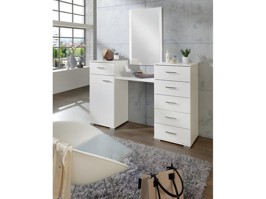 Coiffeuse blanche en panneaux de particules 1 porte et 6 tiroirs - Dim 165 x102x41cm NUXC77079