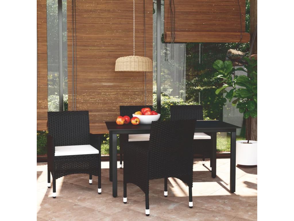 Mobilier à dîner de jardin et coussins 5 pièces Résine tressée Noir WNBM67450