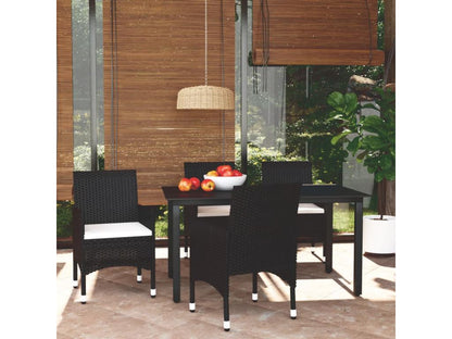 Mobilier à dîner de jardin et coussins 5 pièces Résine tressée Noir WNBM67450