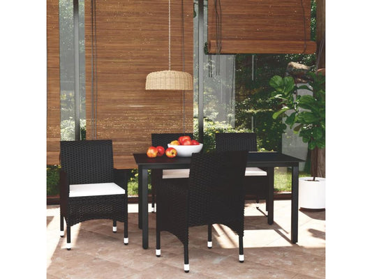 Mobilier à dîner de jardin et coussins 5 pièces Résine tressée Noir WNBM67450