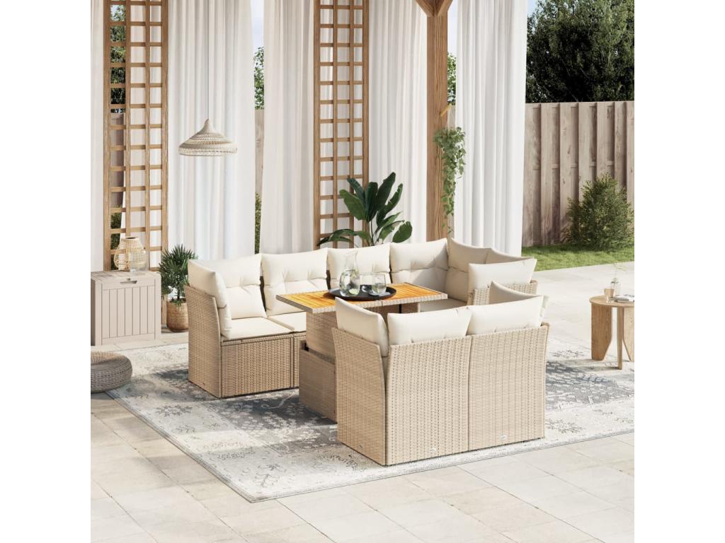 Salon de jardin avec coussins 8 pièces beige résine tressée KEYM78796