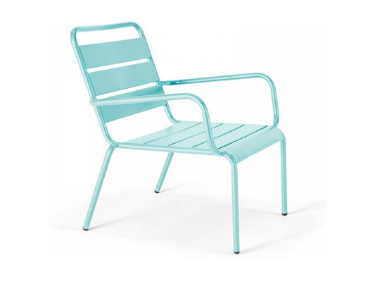 Lot 2 fauteuils Meublori avec repose-pieds métal gris et turquoise - Meublori