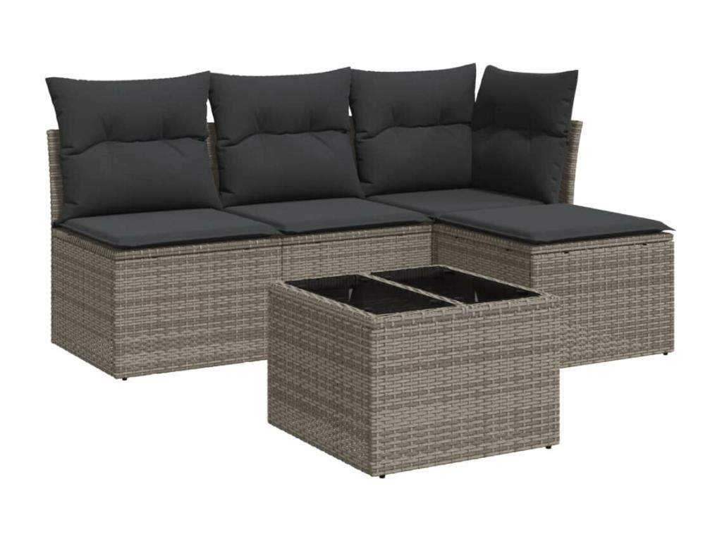Salon de jardin 5 pcs avec coussins gris résine tressée RMUK50614