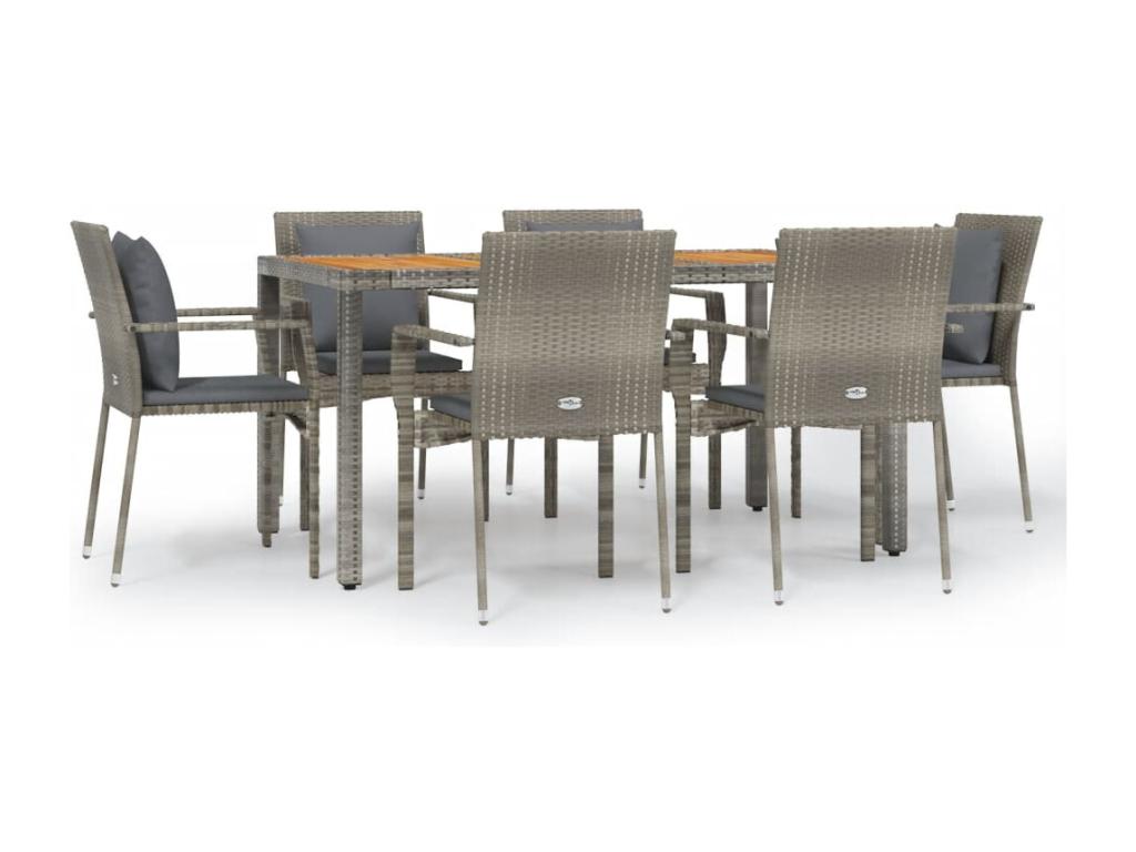 Mobilier à dîner de jardin et coussins 7 pièces gris rotin HPZZ44104