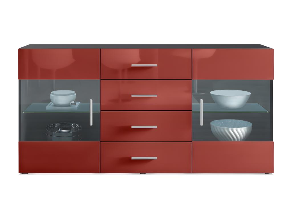 Buffet Noir Mat Façades En Bordeaux Laquées Avec LED 72x139x35 FMFV84011