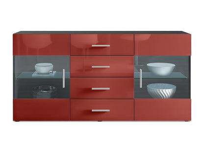 Buffet Noir Mat Façades En Bordeaux Laquées Avec LED 72x139x35 FMFV84011