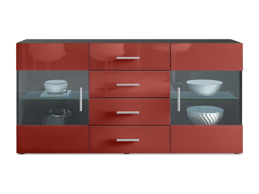 Buffet Noir Mat Façades En Bordeaux Laquées Avec LED 72x139x35 FMFV84011