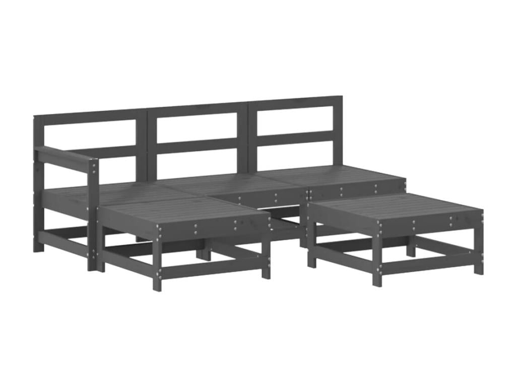 Salon de jardin 5 pcs avec coussins gris bois massif QSLY21180