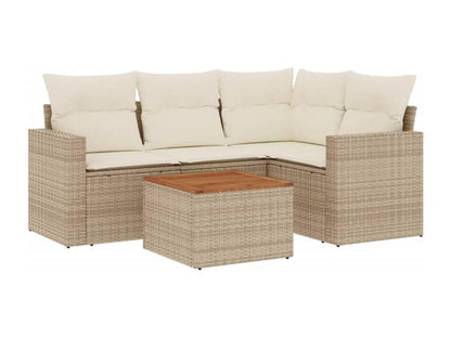 Salon de jardin avec coussins 5 pcs beige résine tressée RVTM62506
