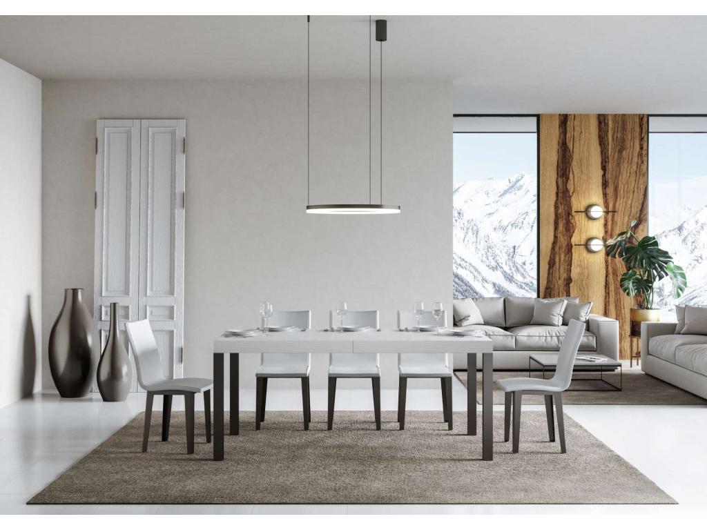 Table extensible 90x160/420 cm Everyday Frêne Blanc cadre Anthracite