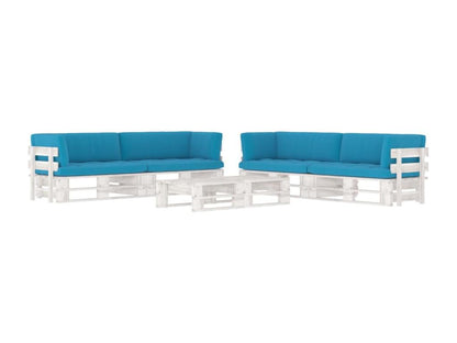 Salon de jardin palette 6 pcs et coussins Pin imprégné de blanc 20 MQUB84356