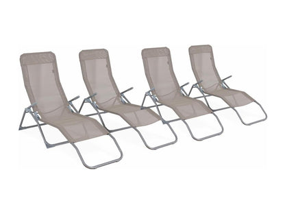 Lot de 4 bains de soleil pliants - Chicyla - Transats textilène 2 positions- chaises longues OGTL51126