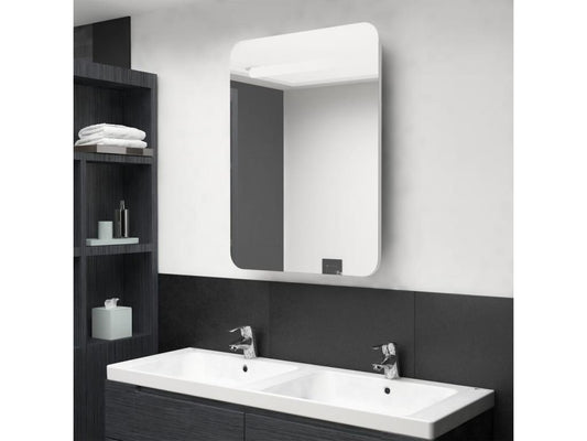 Armoire de salle de bain à miroir LED Blanc brillant 60x11x80cm QPGG19109
